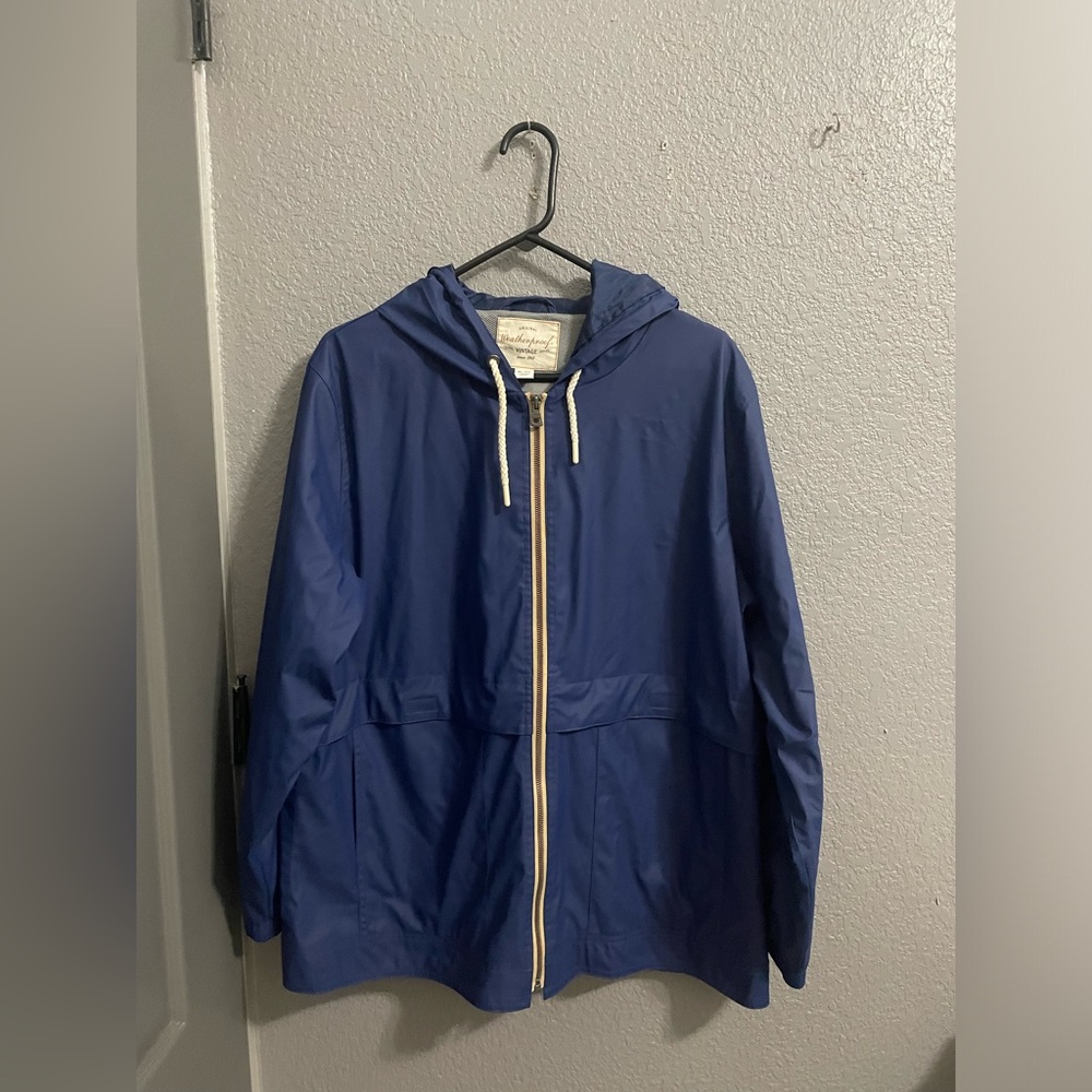 Original Weatherproof Vintage Navy Hooded Rain Jacket Windbreaker Size XL